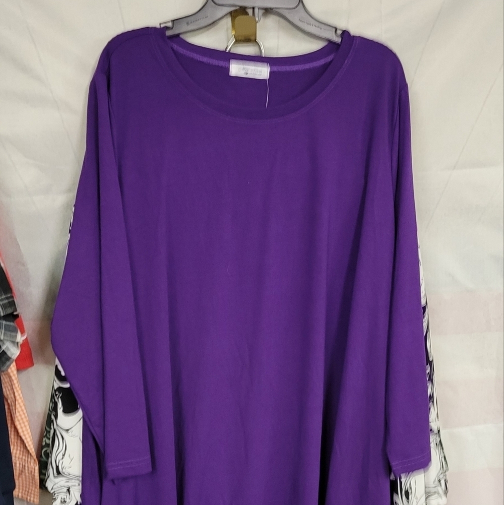 Mountain Mama's Purple 3/4 Sleeve Slit Pockets Tunic Dress XXL